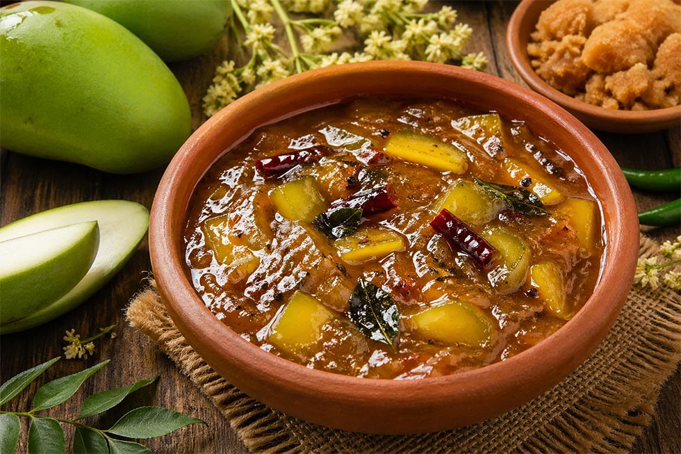 மாங்காய் பச்சடி தமிழ் புத்தாண்டு பாரம்பரிய உணவு - raw mango jaggery pachadi