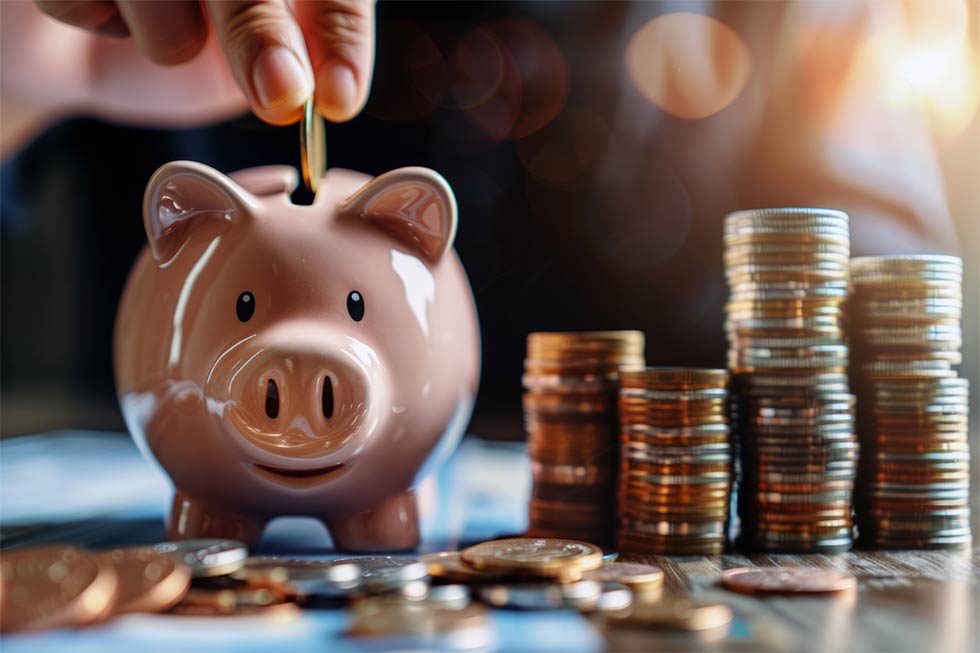 Monthly budget planning with gold savings, coins, and financial investment concept in India