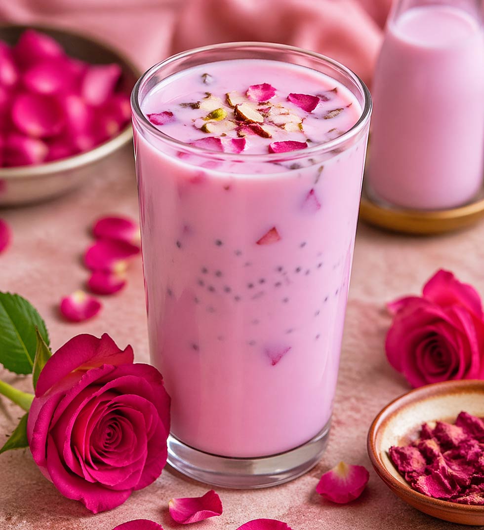 rose milk recipe with rose petals drinks