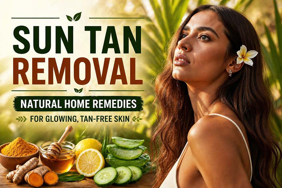 Sun tan removal skincare woman natural sunlight glowing skin