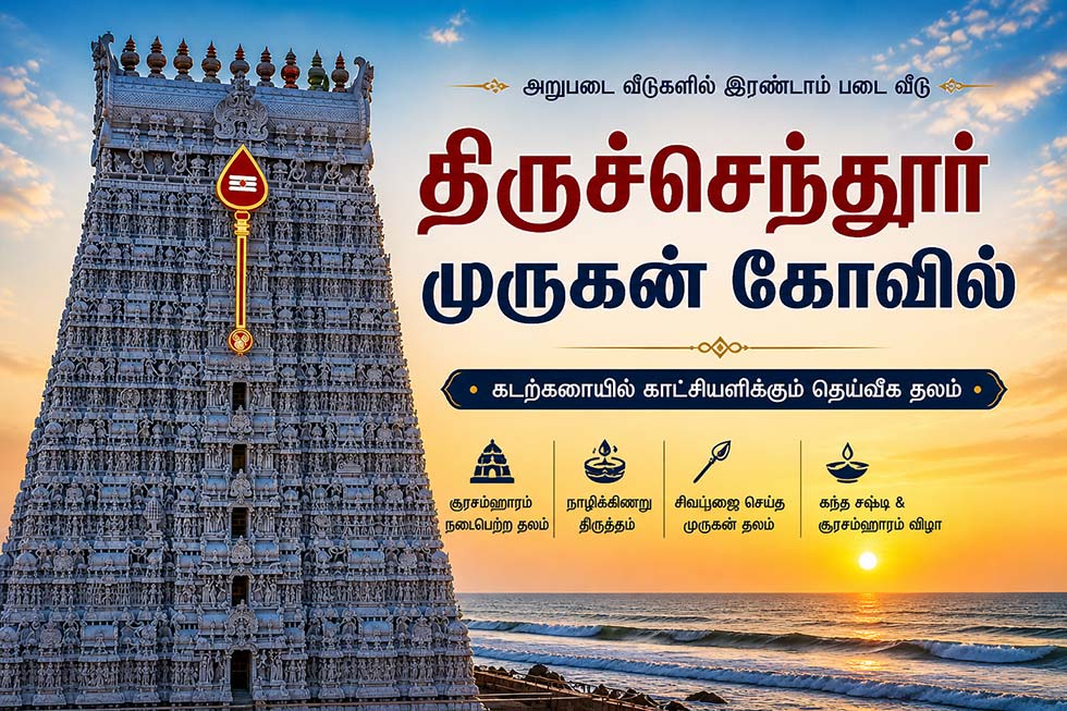 Thiruchendur Murugan Temple Gopuram near seashore